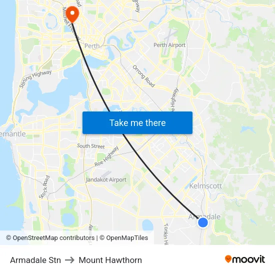 Armadale Stn to Mount Hawthorn map