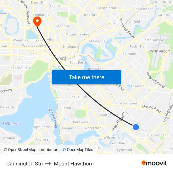 Cannington Stn to Mount Hawthorn map