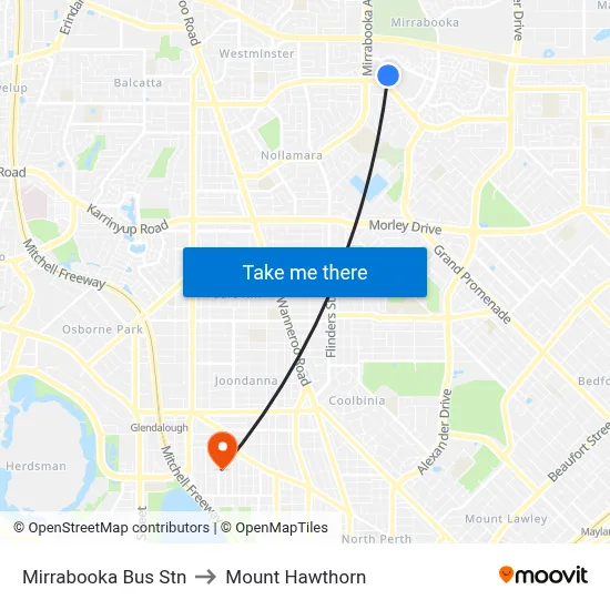 Mirrabooka Bus Stn to Mount Hawthorn map