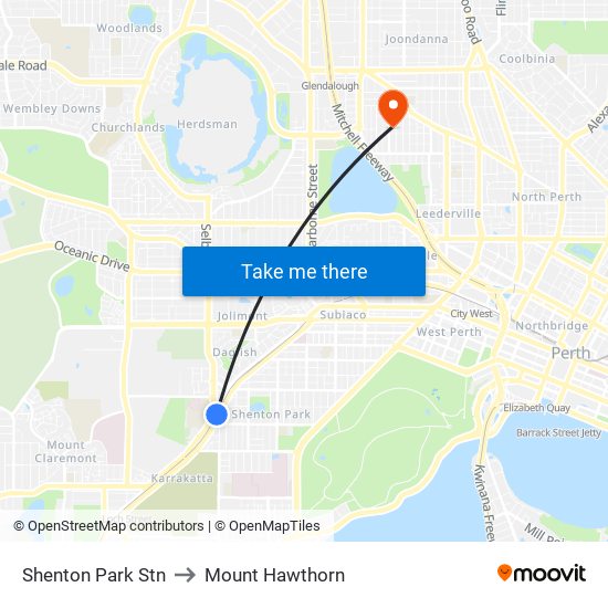 Shenton Park Stn to Mount Hawthorn map