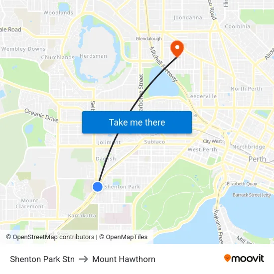 Shenton Park Stn to Mount Hawthorn map