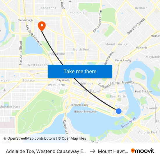 Adelaide Tce, Westend Causeway Eastbound to Mount Hawthorn map