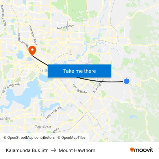 Kalamunda Bus Stn to Mount Hawthorn map