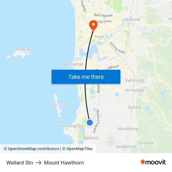 Wellard Stn to Mount Hawthorn map