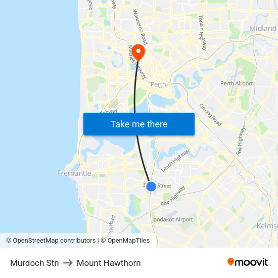 Murdoch Stn to Mount Hawthorn map