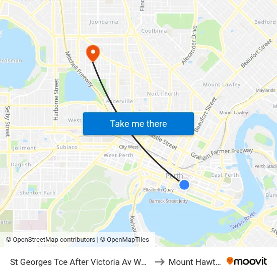 St Georges Tce After Victoria Av Westbound to Mount Hawthorn map