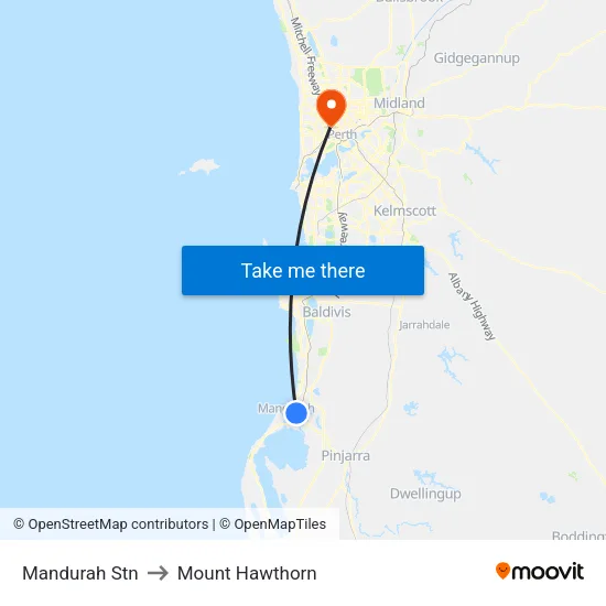 Mandurah Stn to Mount Hawthorn map