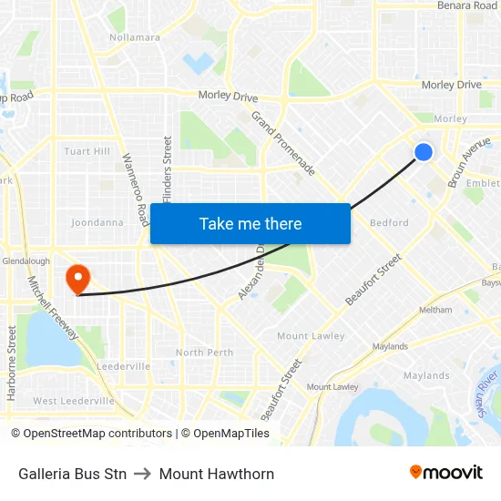 Galleria Bus Stn to Mount Hawthorn map