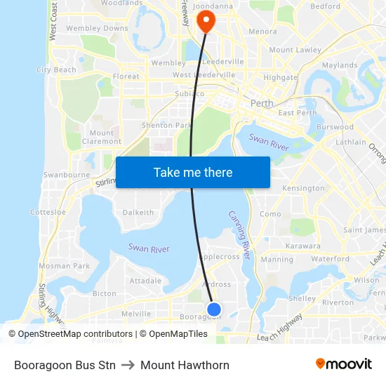 Booragoon Bus Stn to Mount Hawthorn map