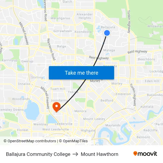 Ballajura Community College to Mount Hawthorn map