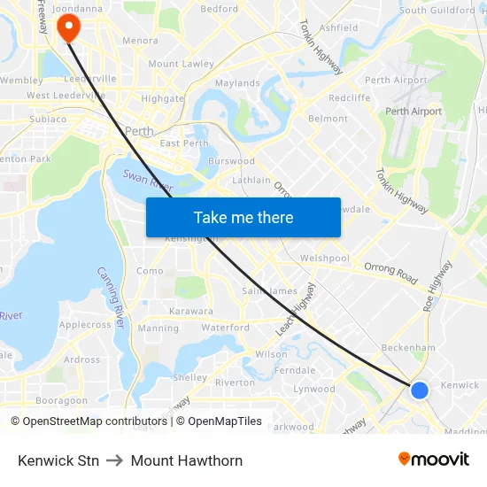 Kenwick Stn to Mount Hawthorn map