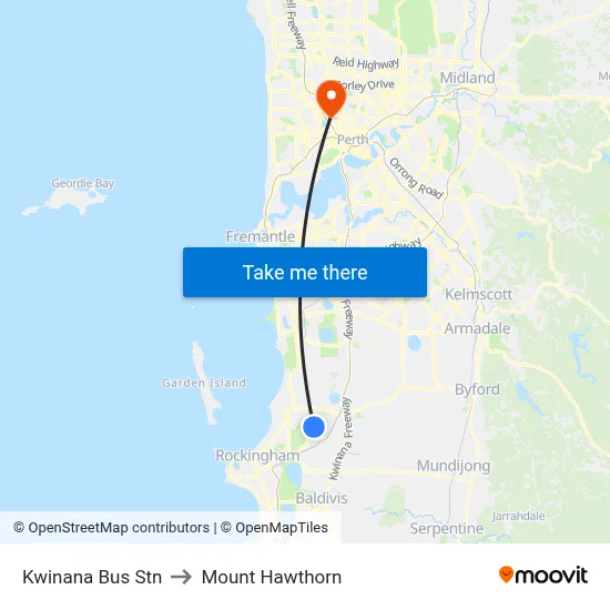 Kwinana Bus Stn to Mount Hawthorn map
