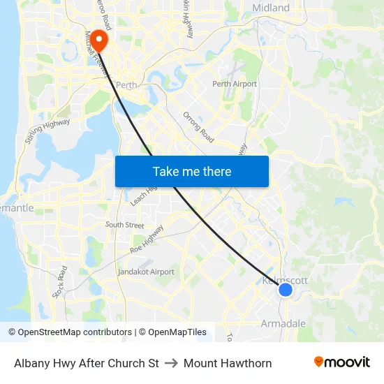 Albany Hwy After Church St to Mount Hawthorn map