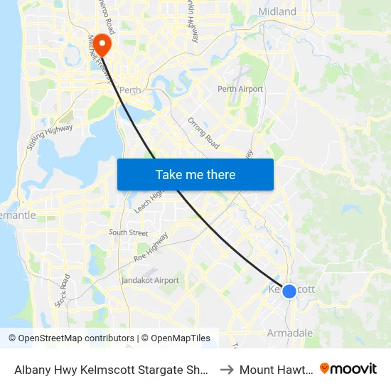 Albany Hwy Kelmscott Stargate Shopping Ctr to Mount Hawthorn map