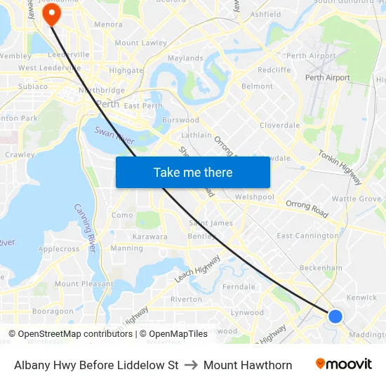 Albany Hwy Before Liddelow St to Mount Hawthorn map