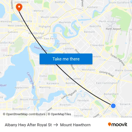 Albany Hwy After Royal St to Mount Hawthorn map