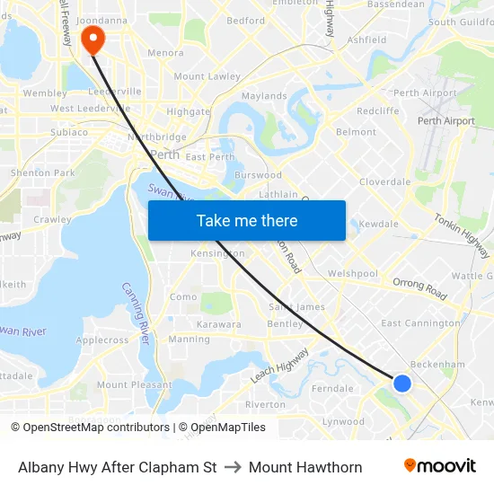 Albany Hwy After Clapham St to Mount Hawthorn map