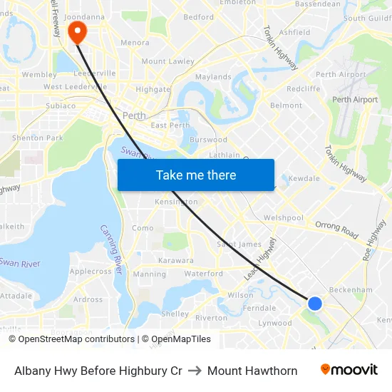 Albany Hwy Before Highbury Cr to Mount Hawthorn map