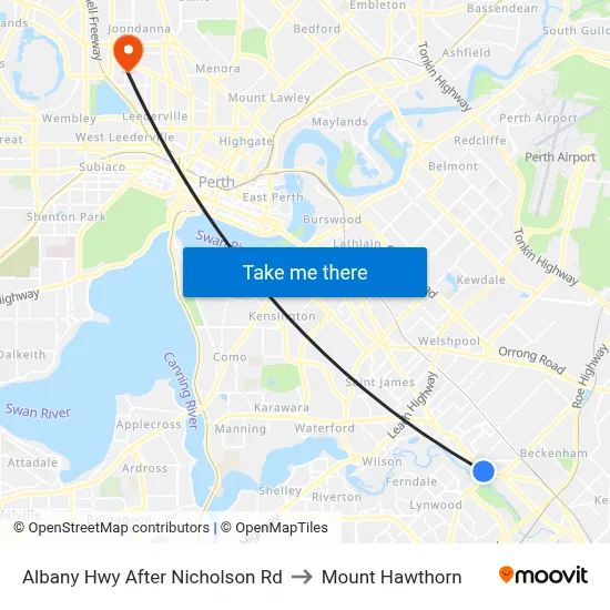 Albany Hwy After Nicholson Rd to Mount Hawthorn map
