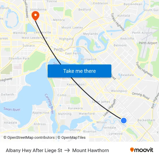 Albany Hwy After Liege St to Mount Hawthorn map