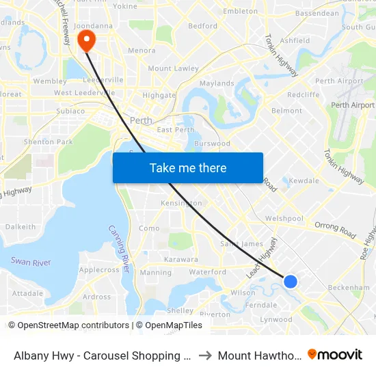Albany Hwy - Carousel Shopping Ctr to Mount Hawthorn map