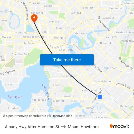 Albany Hwy After Hamilton St to Mount Hawthorn map
