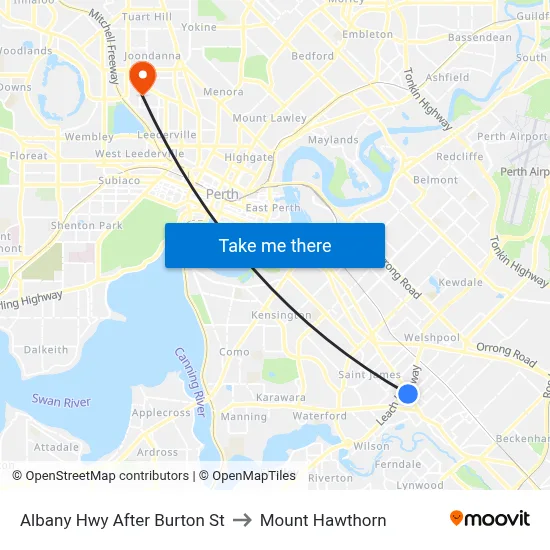 Albany Hwy After Burton St to Mount Hawthorn map