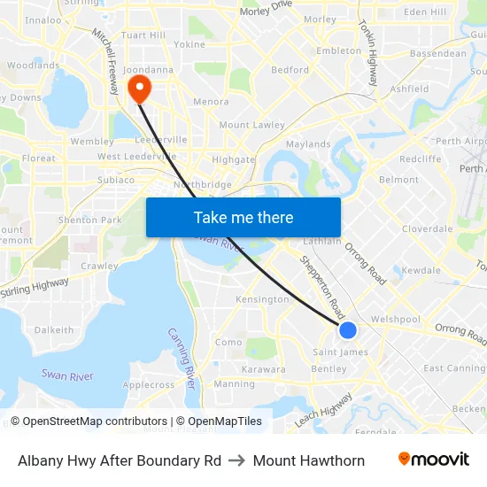 Albany Hwy After Boundary Rd to Mount Hawthorn map