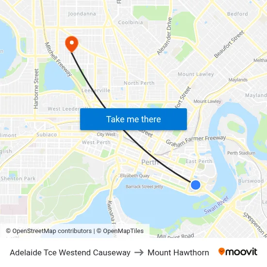 Adelaide Tce Westend Causeway to Mount Hawthorn map