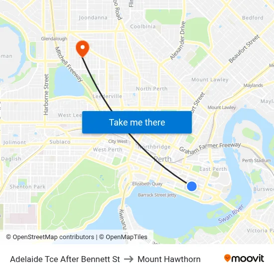 Adelaide Tce After Bennett St to Mount Hawthorn map
