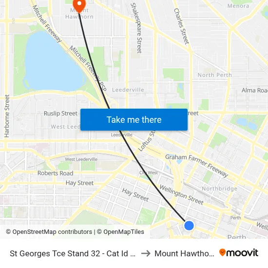 St Georges Tce Stand 32 - Cat Id 21 to Mount Hawthorn map