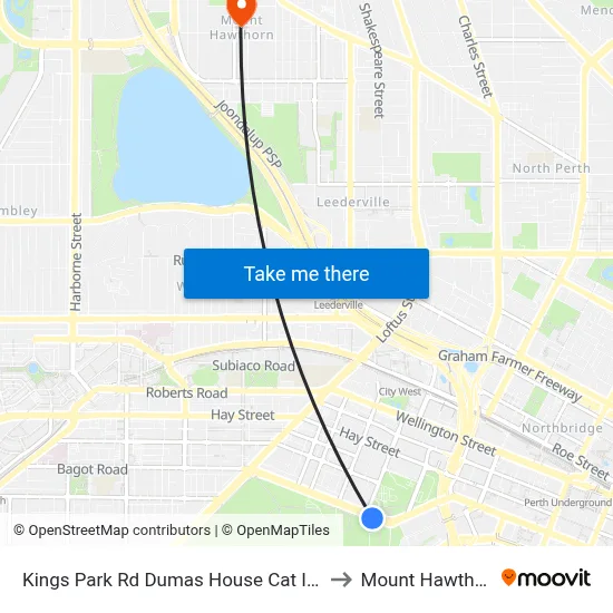 Kings Park Rd Dumas House Cat Id 32 to Mount Hawthorn map