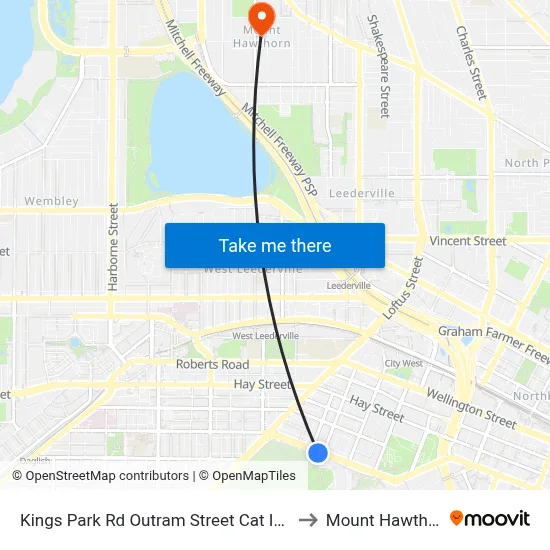 Kings Park Rd Outram Street Cat Id 107 to Mount Hawthorn map