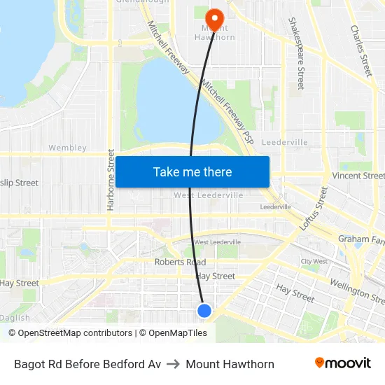Bagot Rd Before Bedford Av to Mount Hawthorn map