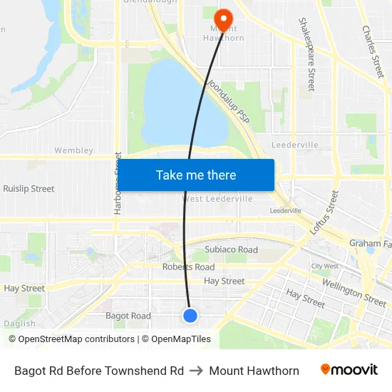 Bagot Rd Before Townshend Rd to Mount Hawthorn map