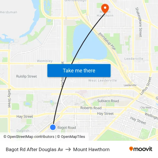Bagot Rd After Douglas Av to Mount Hawthorn map