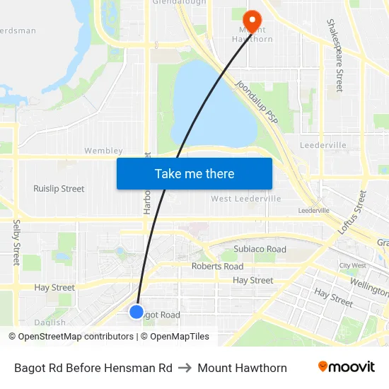 Bagot Rd Before Hensman Rd to Mount Hawthorn map