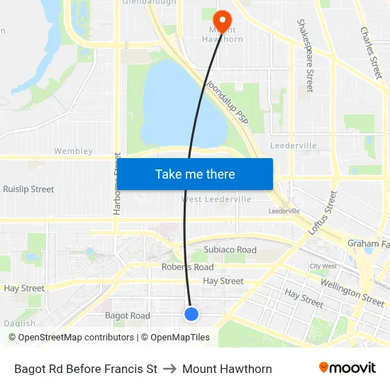 Bagot Rd Before Francis St to Mount Hawthorn map