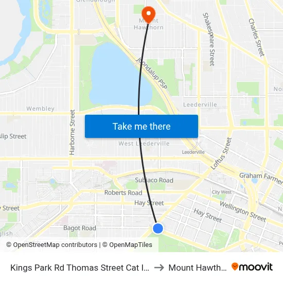 Kings Park Rd Thomas Street Cat Id 140 to Mount Hawthorn map