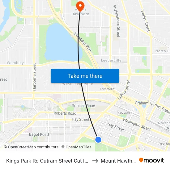 Kings Park Rd Outram Street Cat Id 141 to Mount Hawthorn map