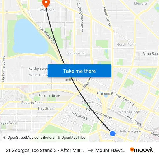 St Georges Tce Stand 2 - After Milligan St to Mount Hawthorn map
