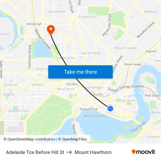 Adelaide Tce Before Hill St to Mount Hawthorn map