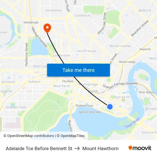 Adelaide Tce Before Bennett St to Mount Hawthorn map