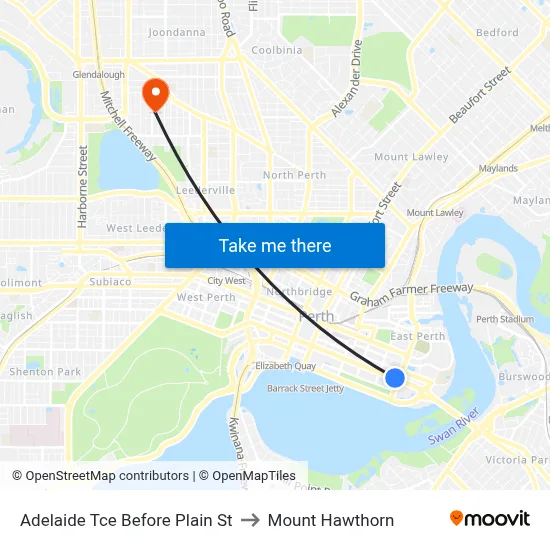 Adelaide Tce Before Plain St to Mount Hawthorn map