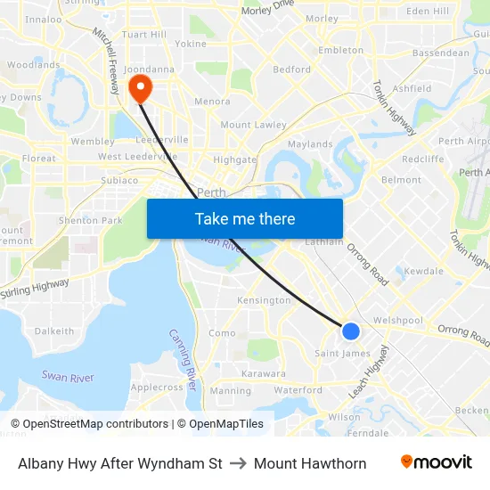 Albany Hwy After Wyndham St to Mount Hawthorn map