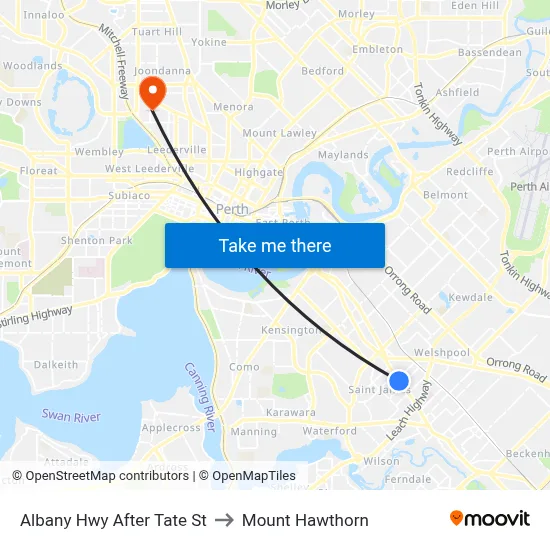 Albany Hwy After Tate St to Mount Hawthorn map
