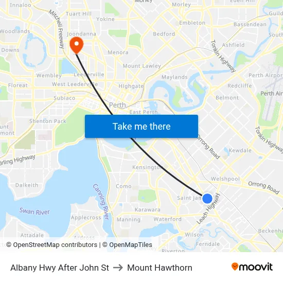 Albany Hwy After John St to Mount Hawthorn map