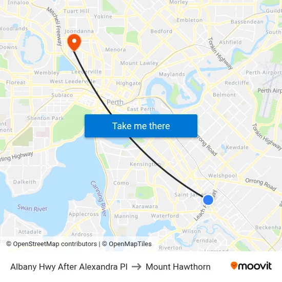 Albany Hwy After Alexandra Pl to Mount Hawthorn map