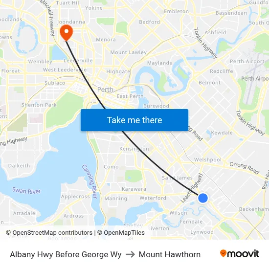 Albany Hwy Before George Wy to Mount Hawthorn map