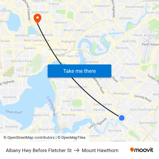 Albany Hwy Before Fletcher St to Mount Hawthorn map